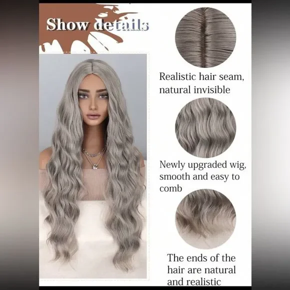 Elegant Long Wavy Gray Wig NWOT - Picture 2 of 9